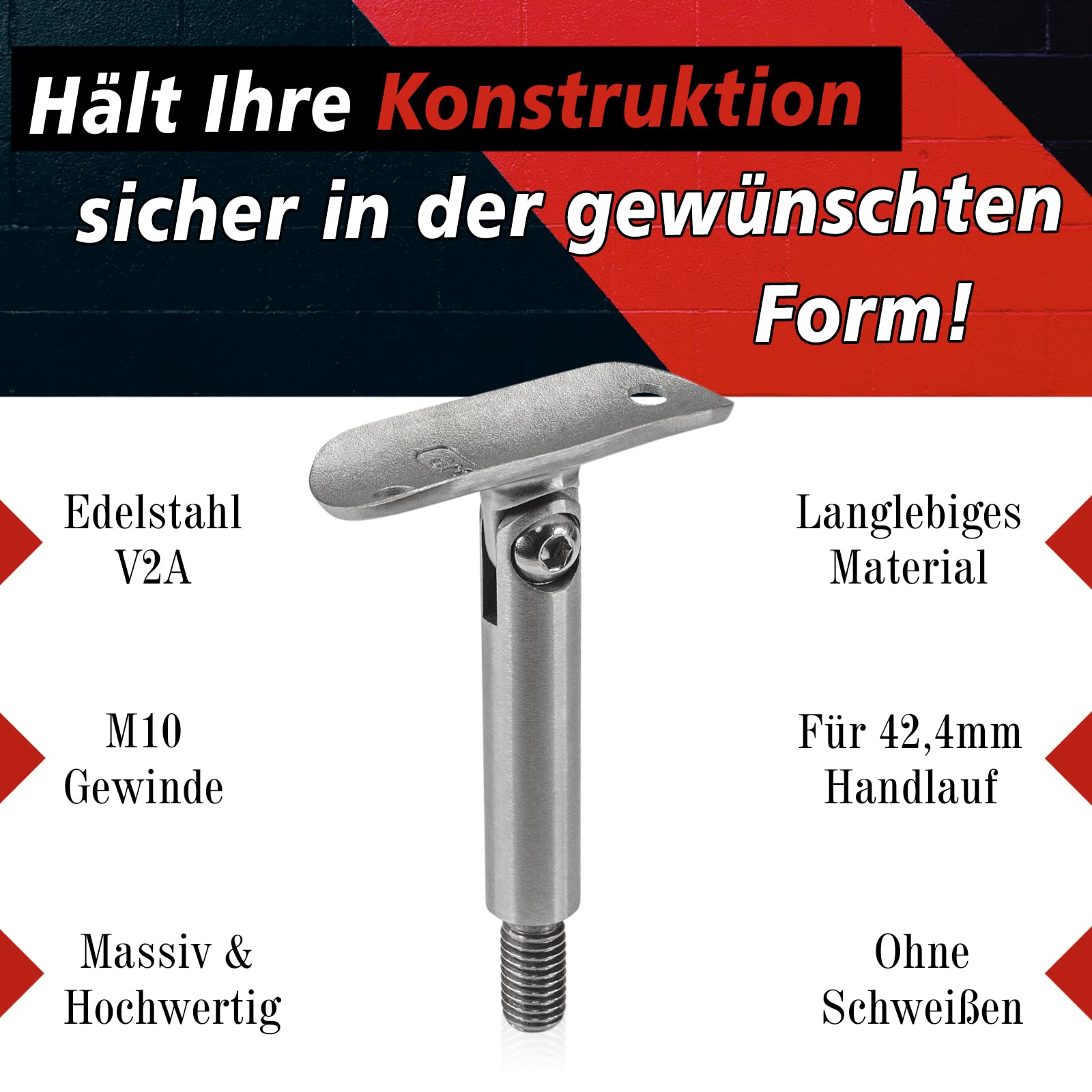 PRIOstahl Handlaufstütze M10 Gelenk Ø42,4mm 4 Stück V2A