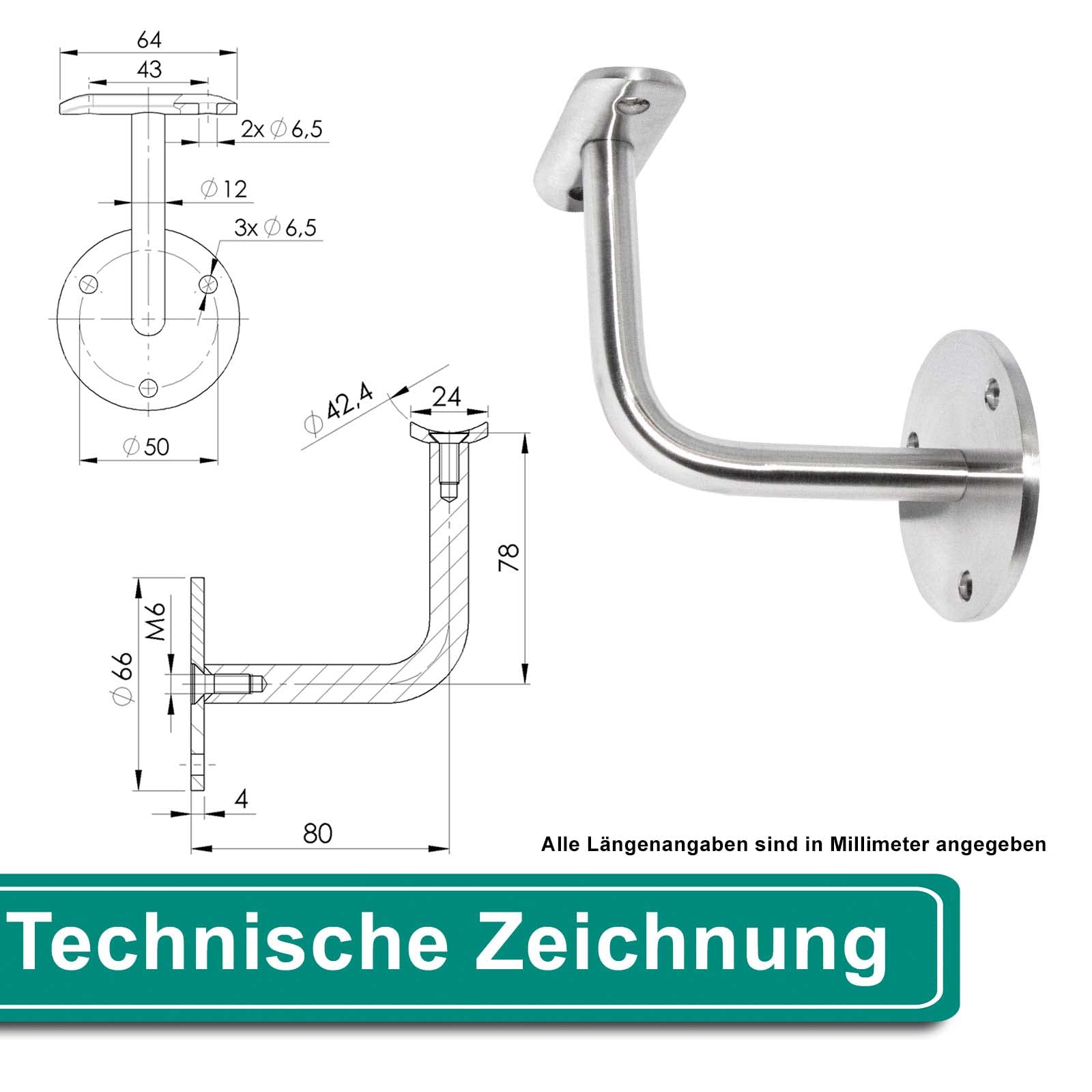 PRIOstahl Geländerbau Handlaufhalter 42,4 mm Edelstahl V2A 1 Stück
