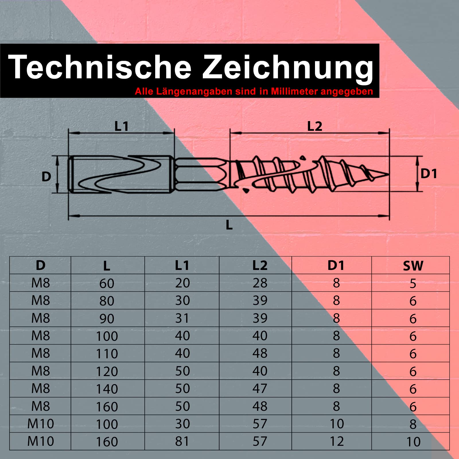 PRIOstahl Stockschrauben M8x60mm Edelstahl V2A 10 Stück