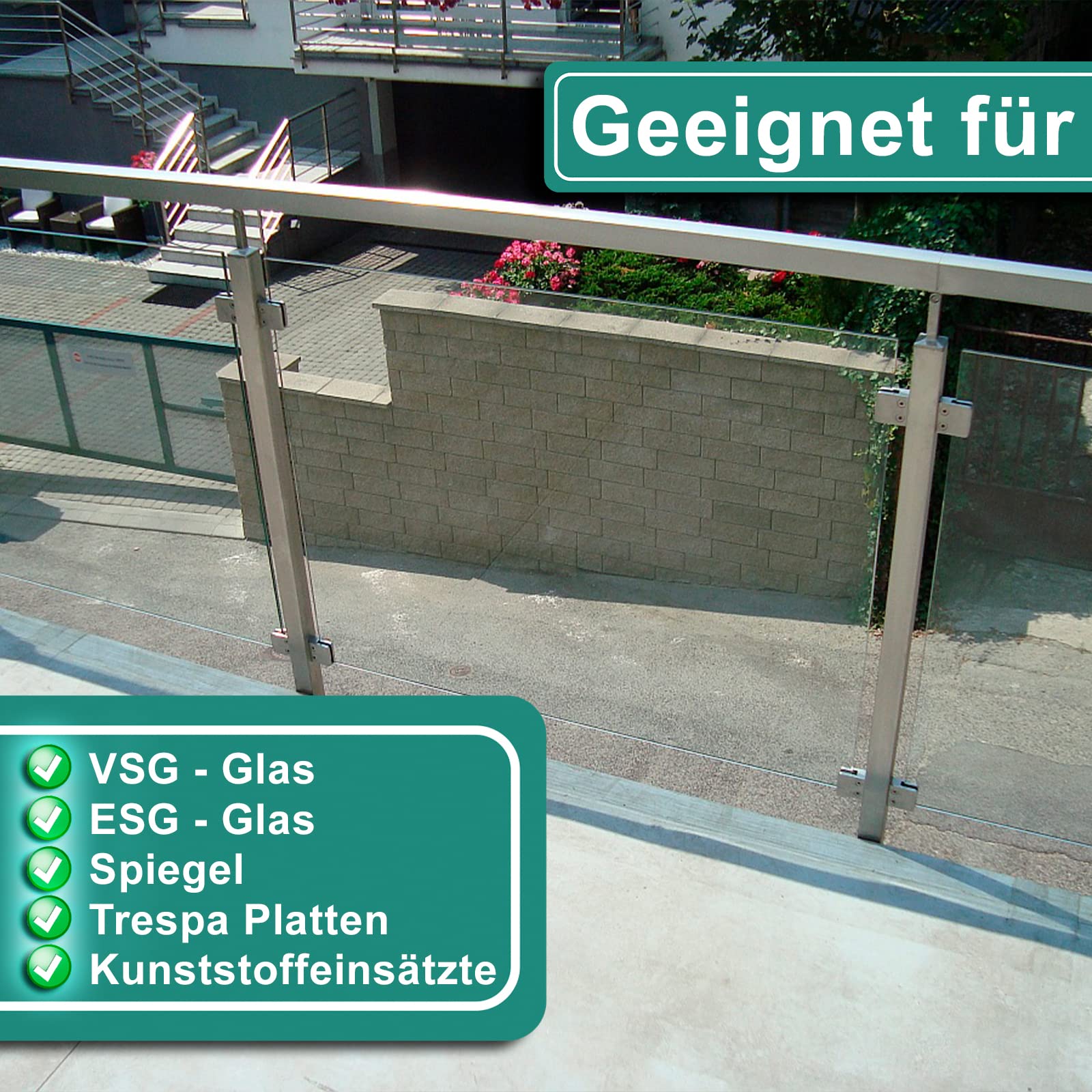 PRIOstahl Glashalter 52x52x32 mm V2A 12,76 mm flach 4 Stk