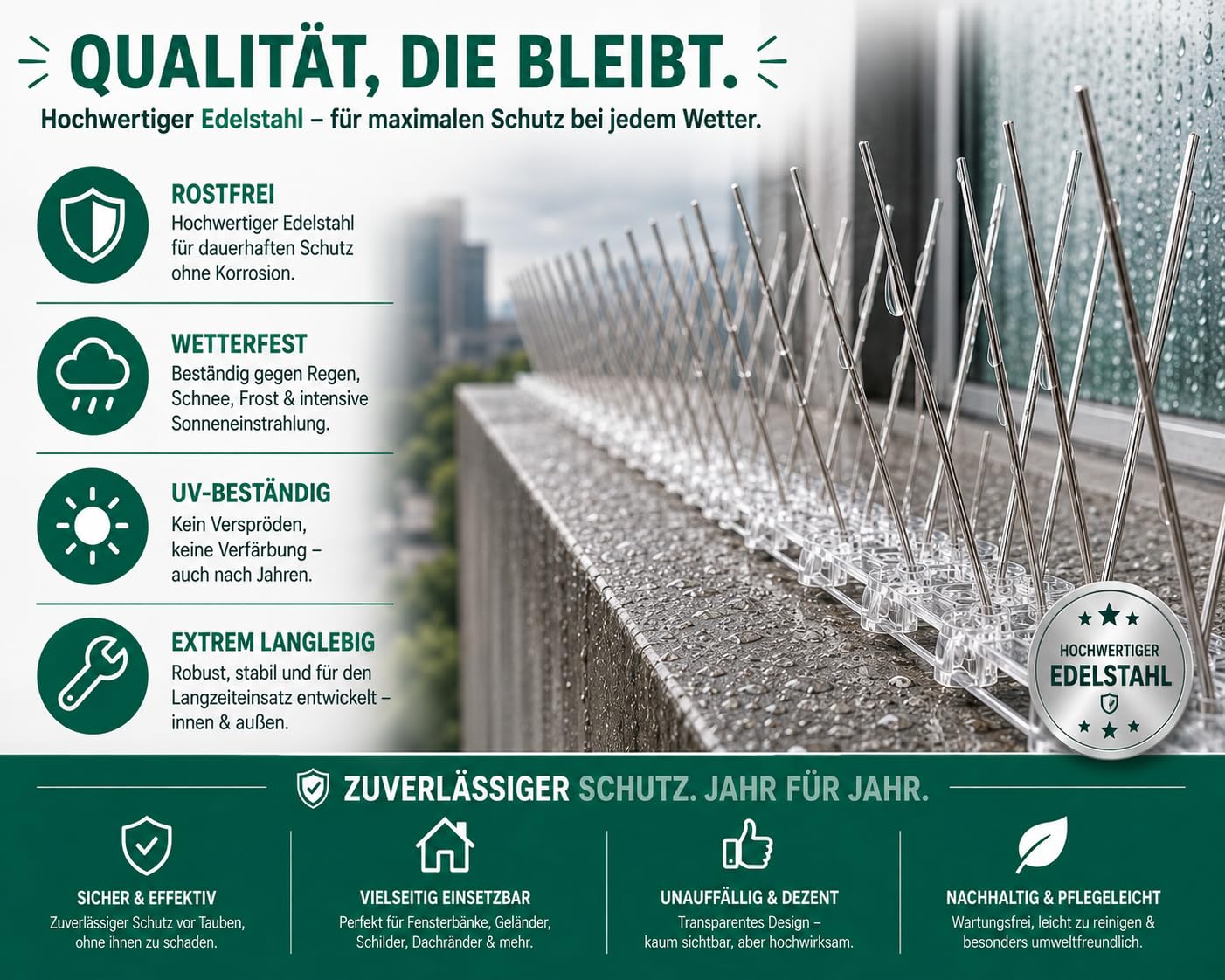 PRIOstahl Taubenspikes 5m 2-reihig Edelstahl V2A vormontiert