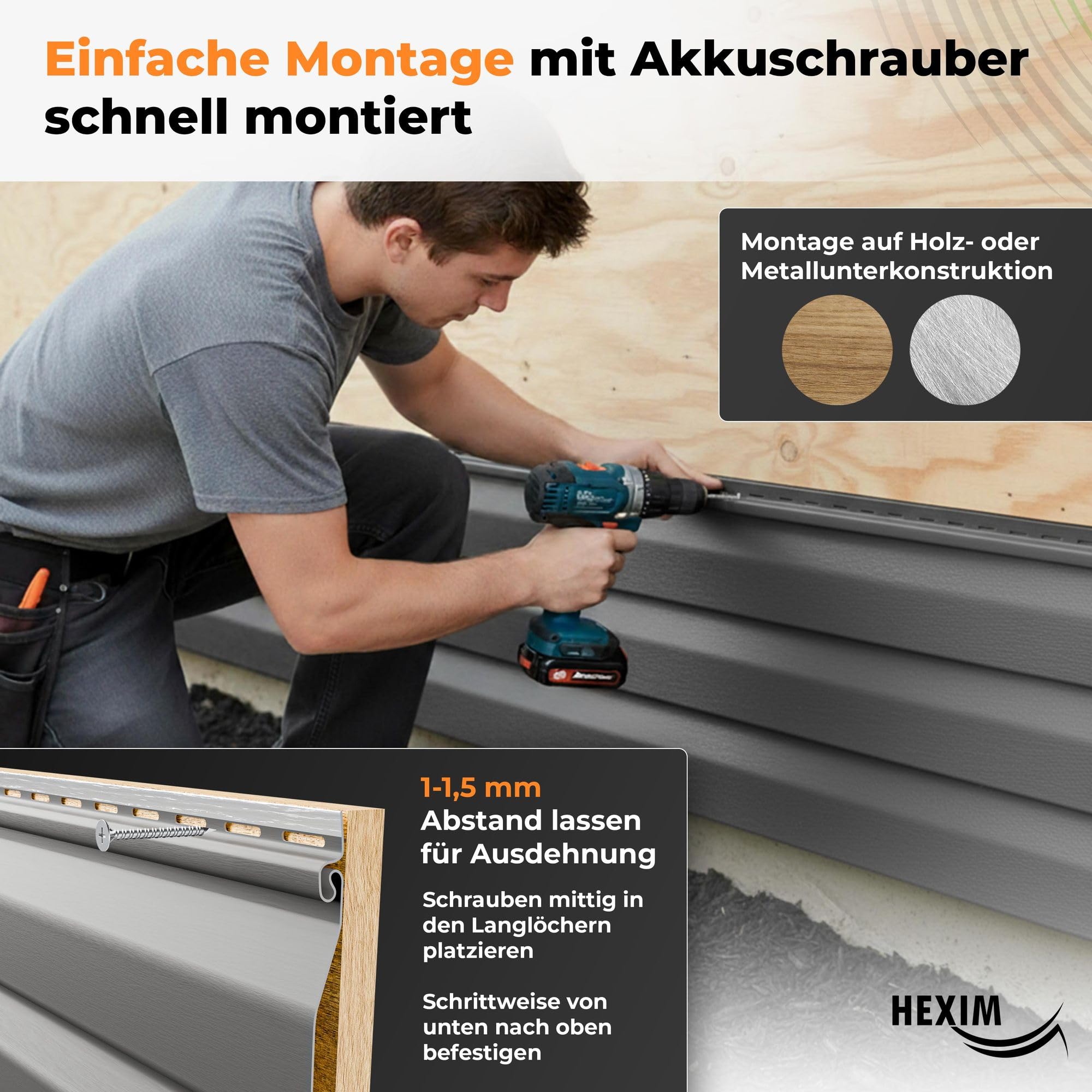 Hexim Siding Fassadenpaneel grau PVC-U 201 cm 1 Paneel 0,48 m²
