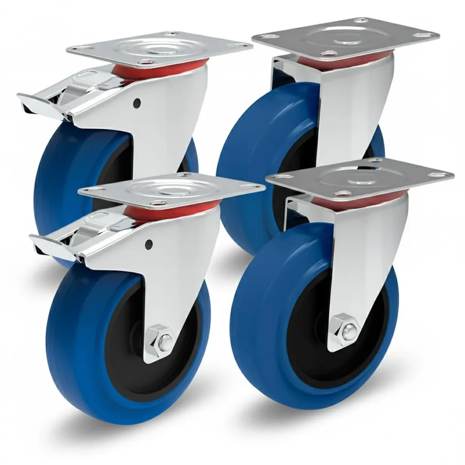 PRIOstahl Transportrollen 100mm Lenkrollen mit Bremse 4er Set Gummi