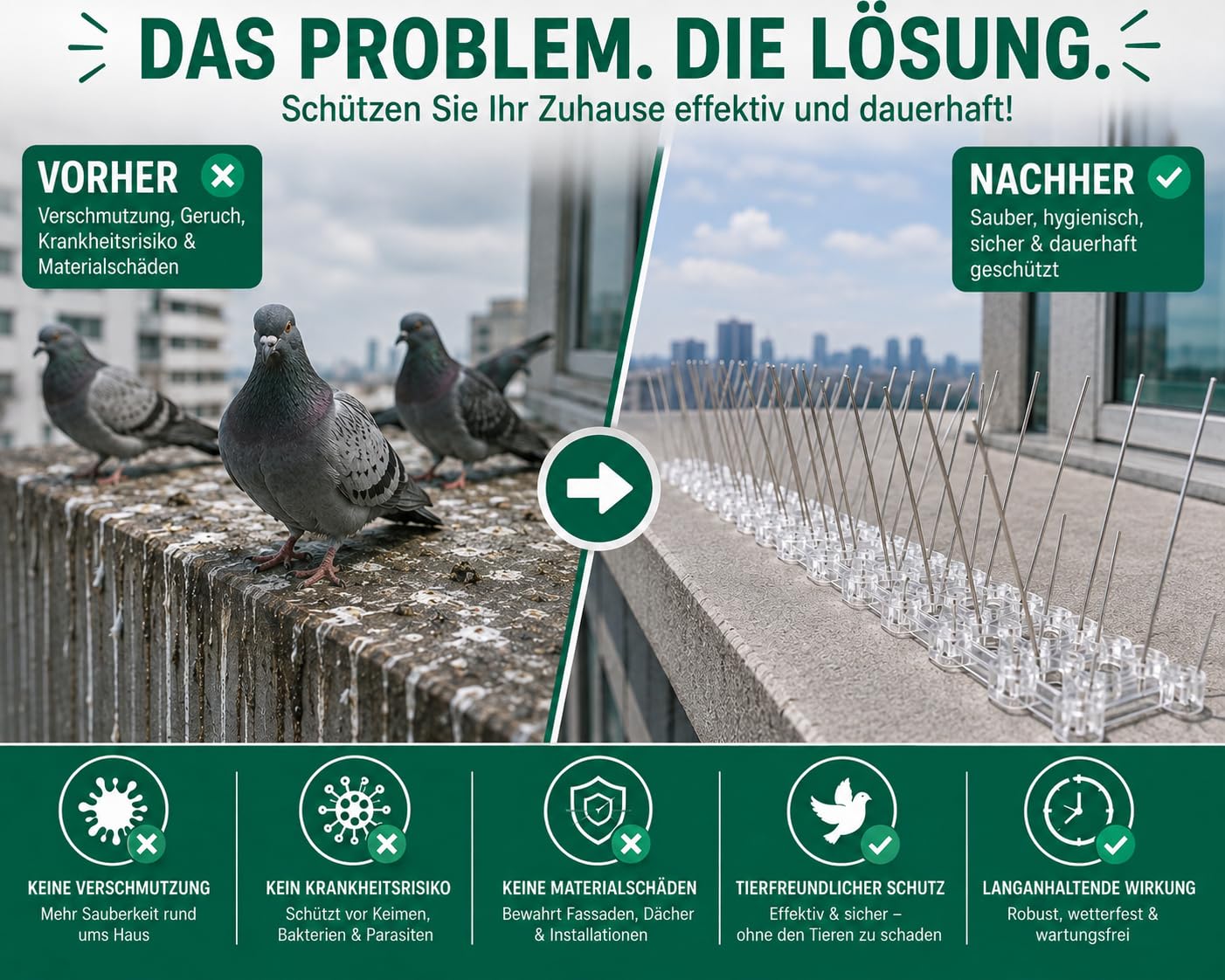 PRIOstahl Taubenspikes 5m 2-reihig Edelstahl V2A vormontiert