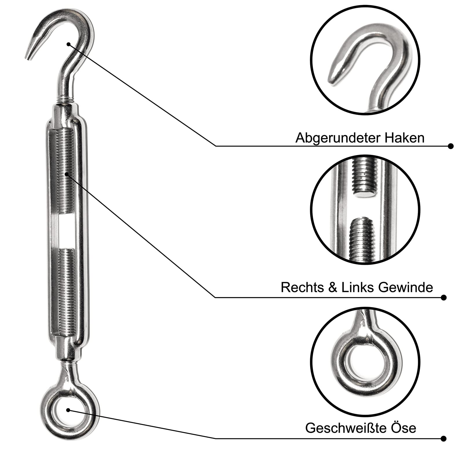 PRIOstahl Spannschloss M10 Öse/Haken Edelstahl V4A Seilspanner