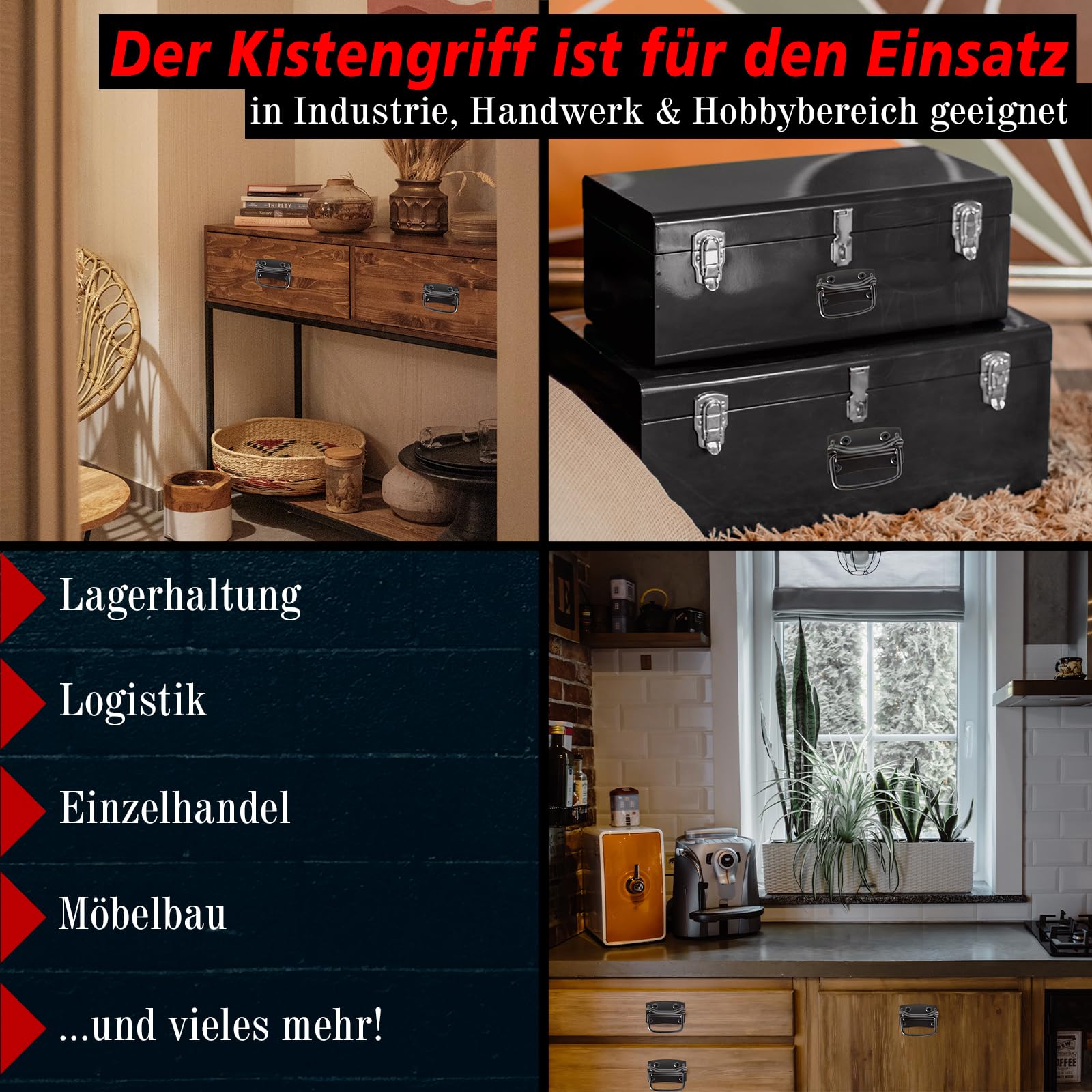 PRIOstahl Befestigungsmaterial Kistengriff Schwarz 120x80 2 Stück