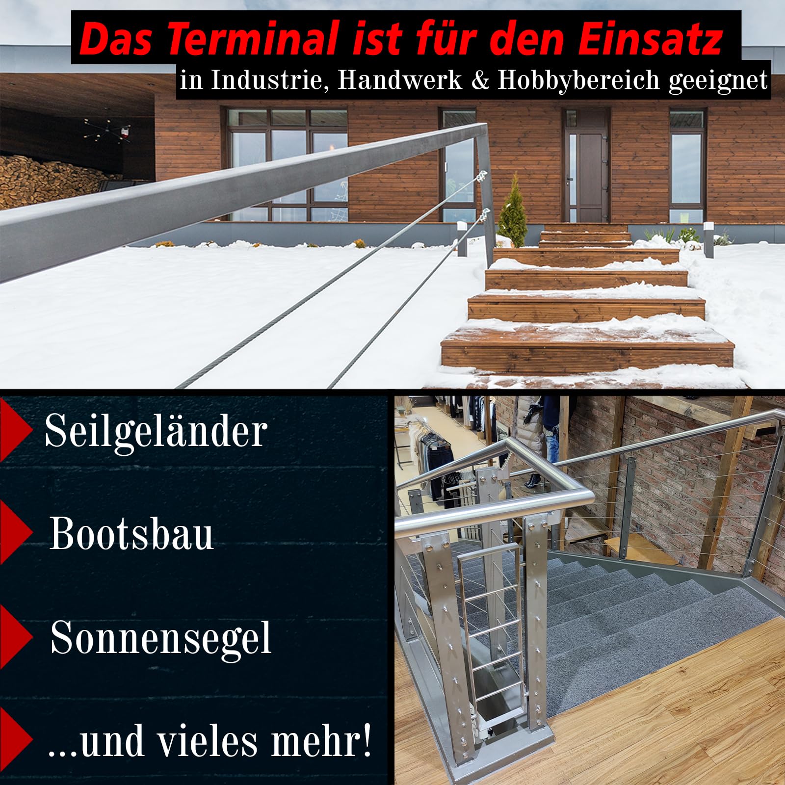 PRIOstahl Geländerbau Seilspanner M6 Edelstahl 4-6mm 4 Stück