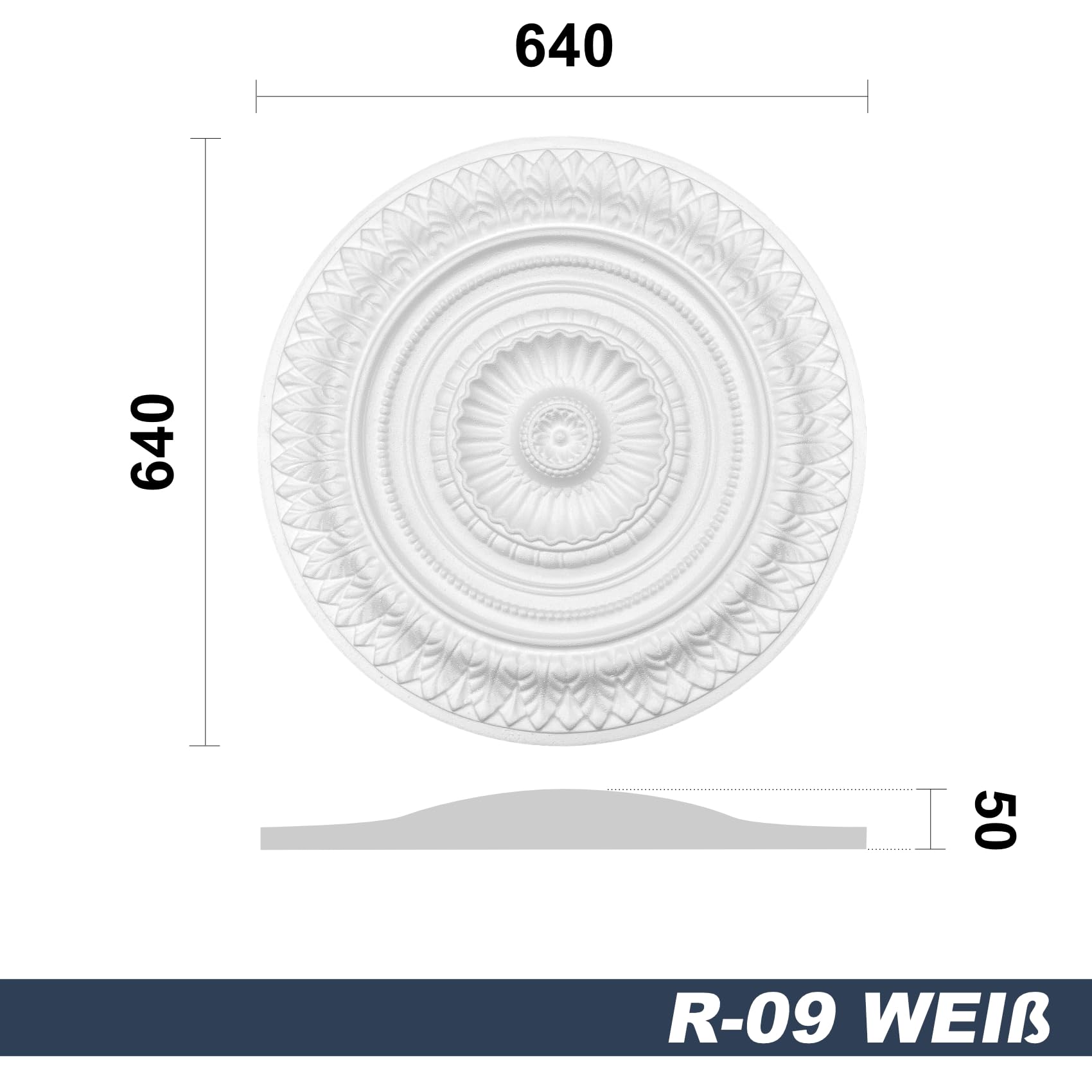 Hexim R-09 Deckenrosette 64 cm weiß EPS Stuck rund