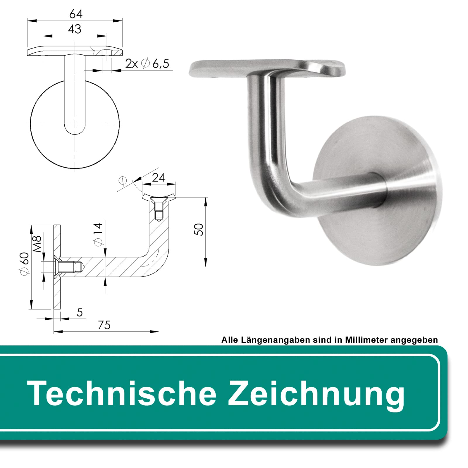 PRIOstahl Handlaufhalter 42,4mm Edelstahl V2A 4 Stück