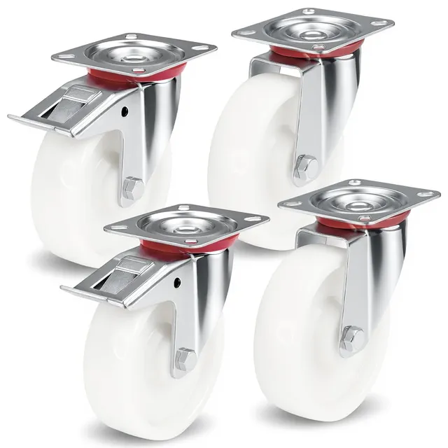 PRIOstahl Transportrollen 125mm Möbelrollen weiß 4er Set Bremse